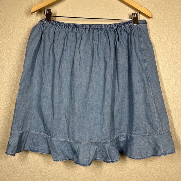 J.Crew Mercantile Skirt Chambray Ruffle Wrap Mini Denim Jean Blue Summer Large - Picture 4 of 8